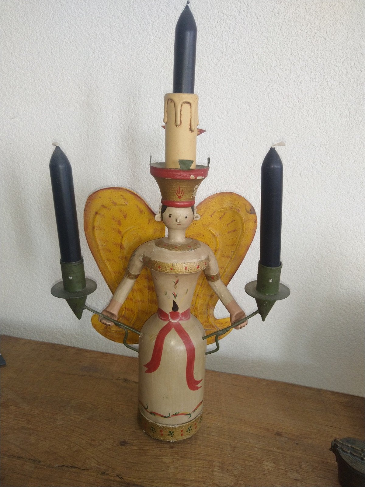 Houten kandelaar engel - 38 cm hoog, Antiek en Kunst, Ophalen of Verzenden, Overige materialen