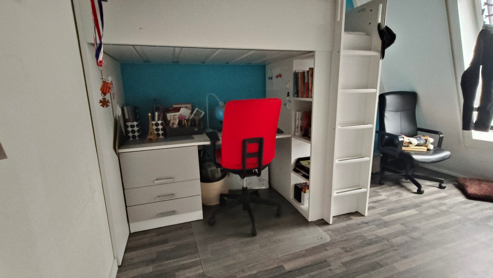 Ikea Småstad Hoogslaper met Bureau - Wit, Ophalen, Gebruikt, Eenpersoons, 200 cm