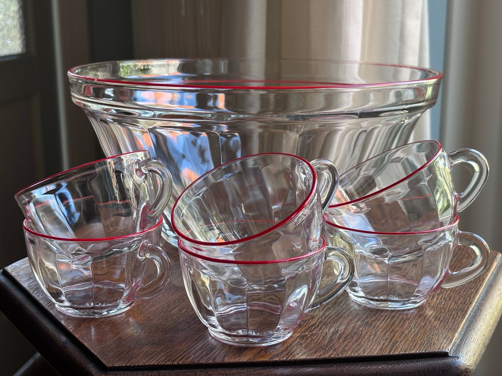 Vintage Duralex Frankrijk bowlset met Rode Rand, Ophalen of Verzenden, Zo goed als nieuw, Overige stijlen, Kom(men)