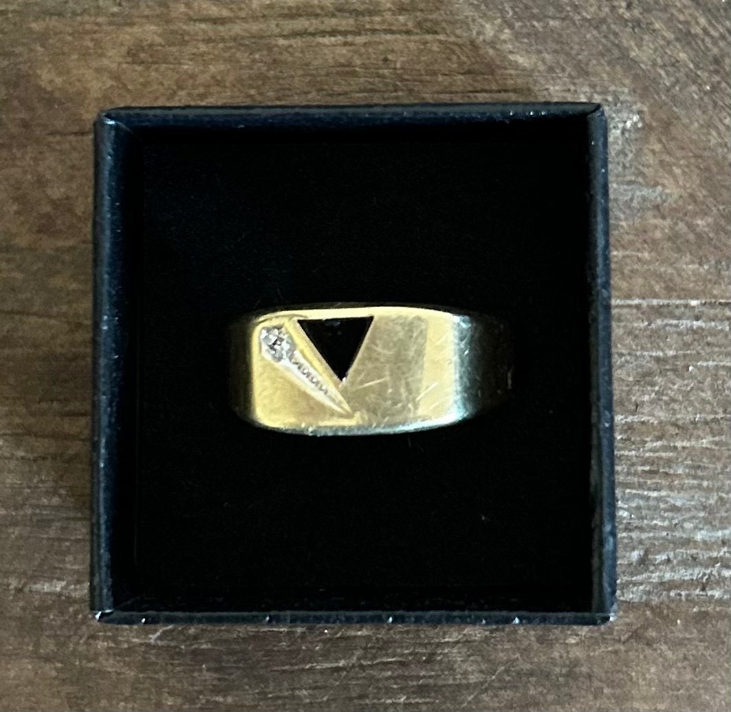 Onyx 14 karaats gouden ring, Gebruikt, 19 tot 20, Ophalen of Verzenden, Dame of Heer