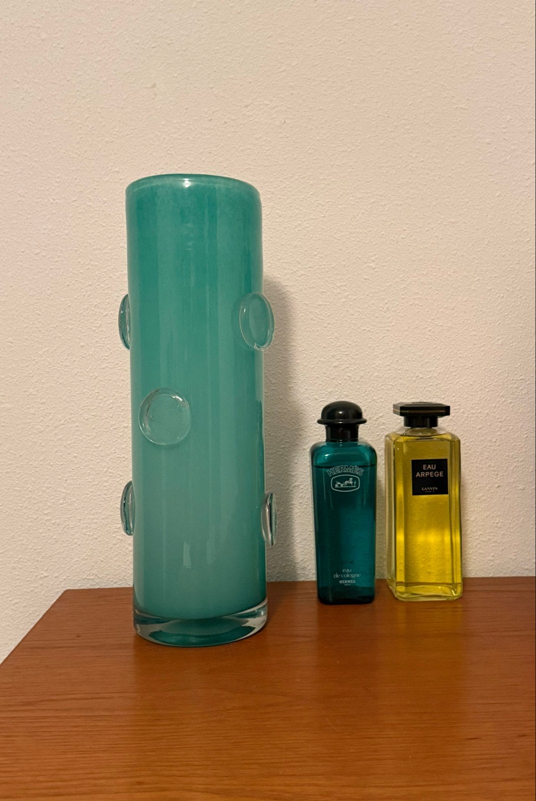 Dubbelwandige vaas in turquoise glas, Ophalen of Verzenden