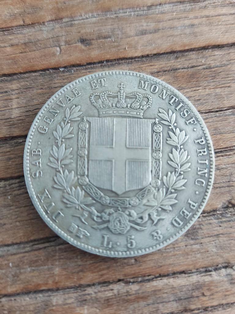 5 lire 1856 zilveren munt Sardinie, Ophalen of Verzenden