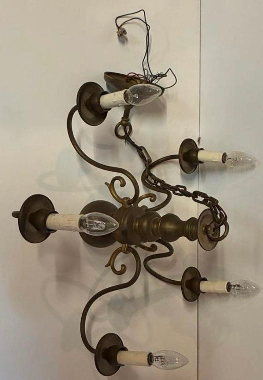 Vintage messing kroonluchter met 5 armen, Ophalen