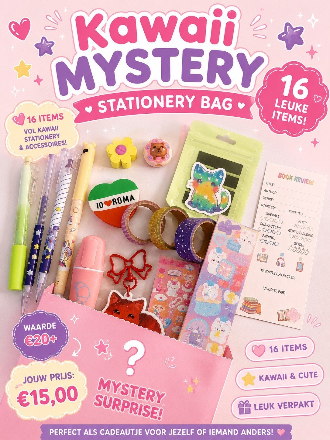 Kawaii Mystery Stationery Bag | 16 Leuke Items, Verzenden, Nieuw