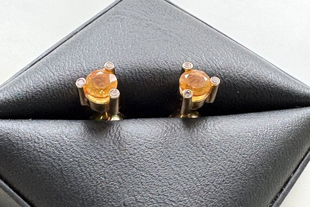 BRON Oorstekers Phlox 14k Geelgoud met Citrien, Sieraden, Tassen en Uiterlijk, Oorbellen, Ophalen, Geel, Zo goed als nieuw, Met edelsteen