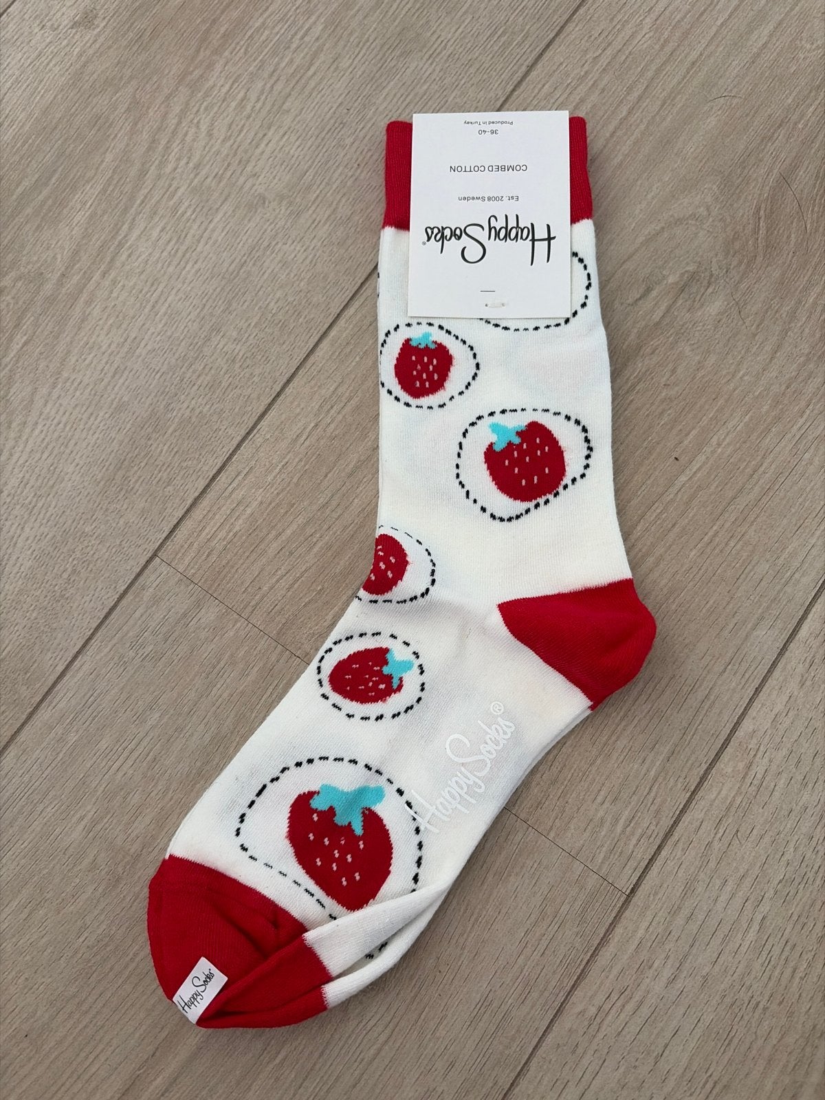 Happy Socks aardbei sokken - Nieuw, Kleding | Dames, Sokken en Kniesokken, Verzenden, Wit, Nieuw