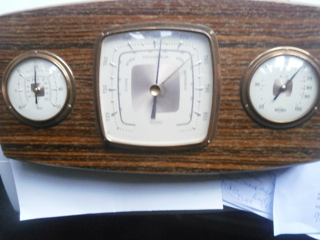 3 delige Sundo barometer op houten console, Ophalen, Gebruikt, Barometer