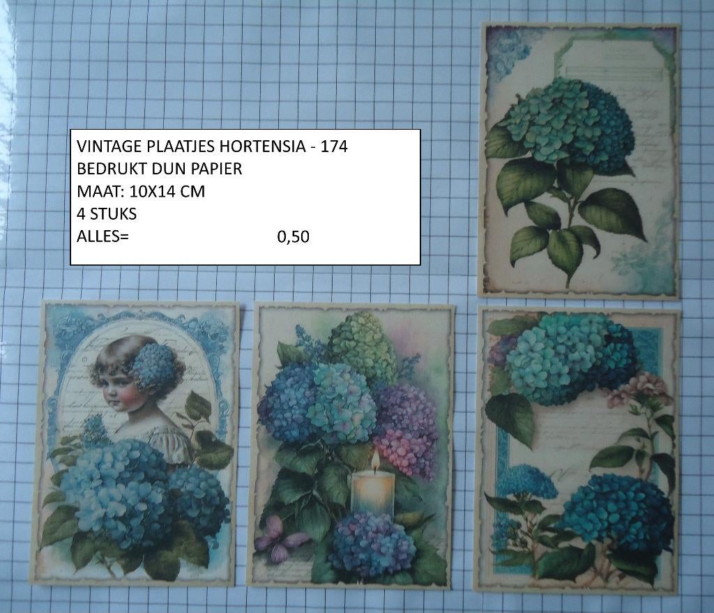 vintage plaatjes hortensia 174 ( alleen verzenden, Ophalen, Nieuw, Overige thema's, Knipvel