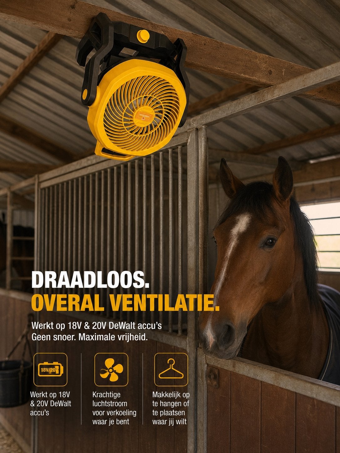 Krachtige draadloze ventilatie op accu NIEUW, Ophalen of Verzenden, Nieuw, Dressuur