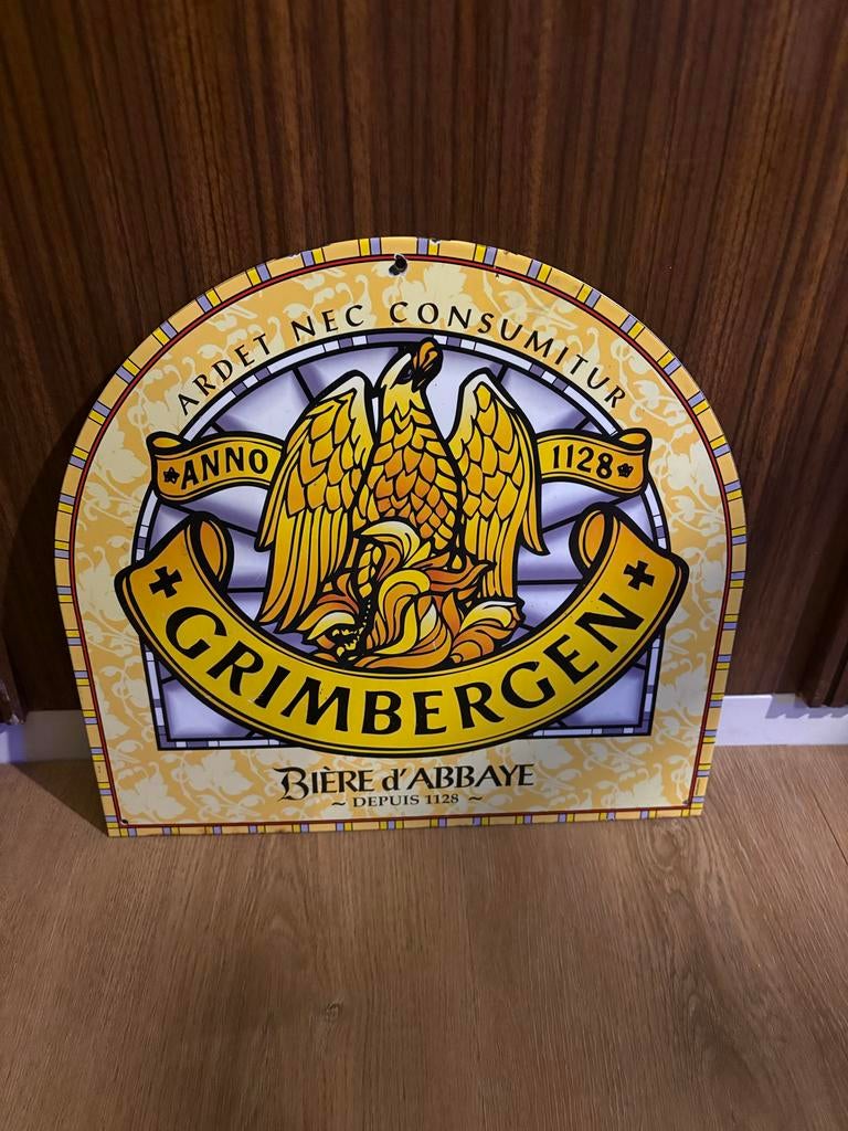 Grimbergen emaille reclamebord - Vintage bierdecoratie, Ophalen of Verzenden, Gebruikt, Reclamebord