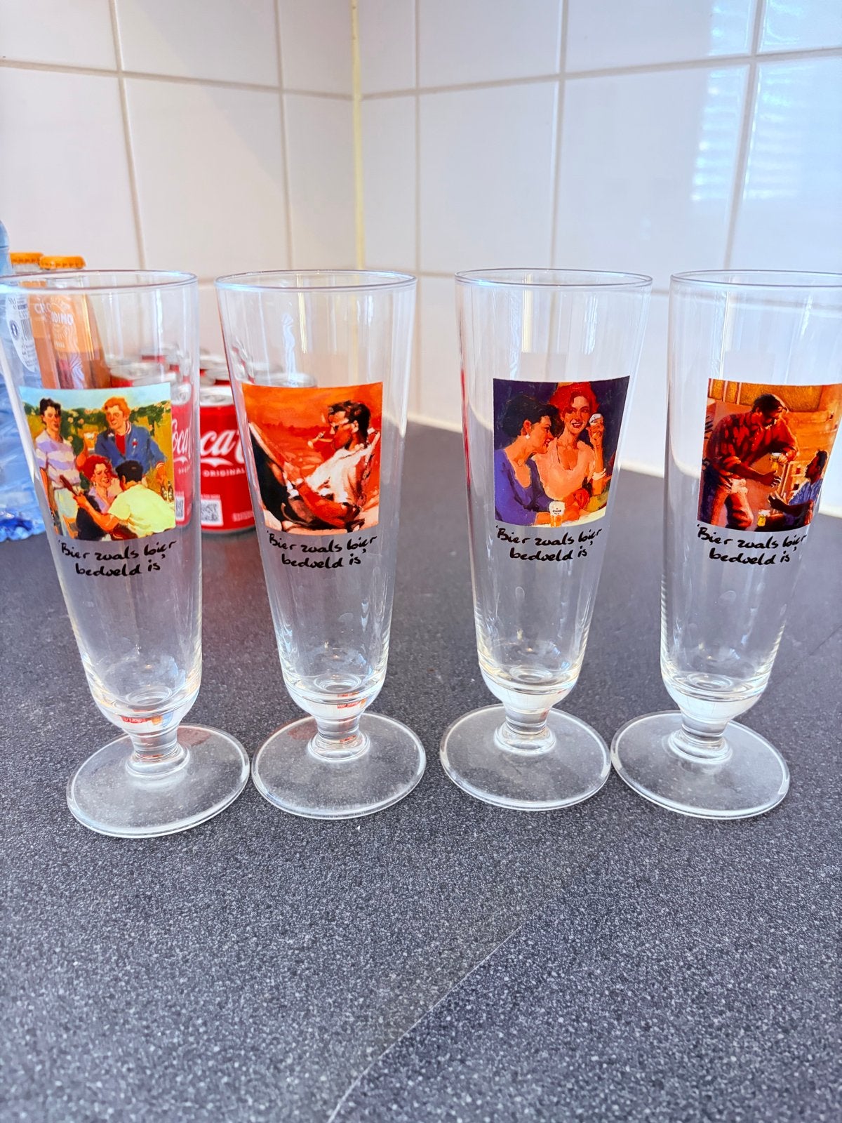 Vintage Bierglazen 'Bier zoals bier bedoeld is' - Set van 4, Antiek en Kunst, Ophalen