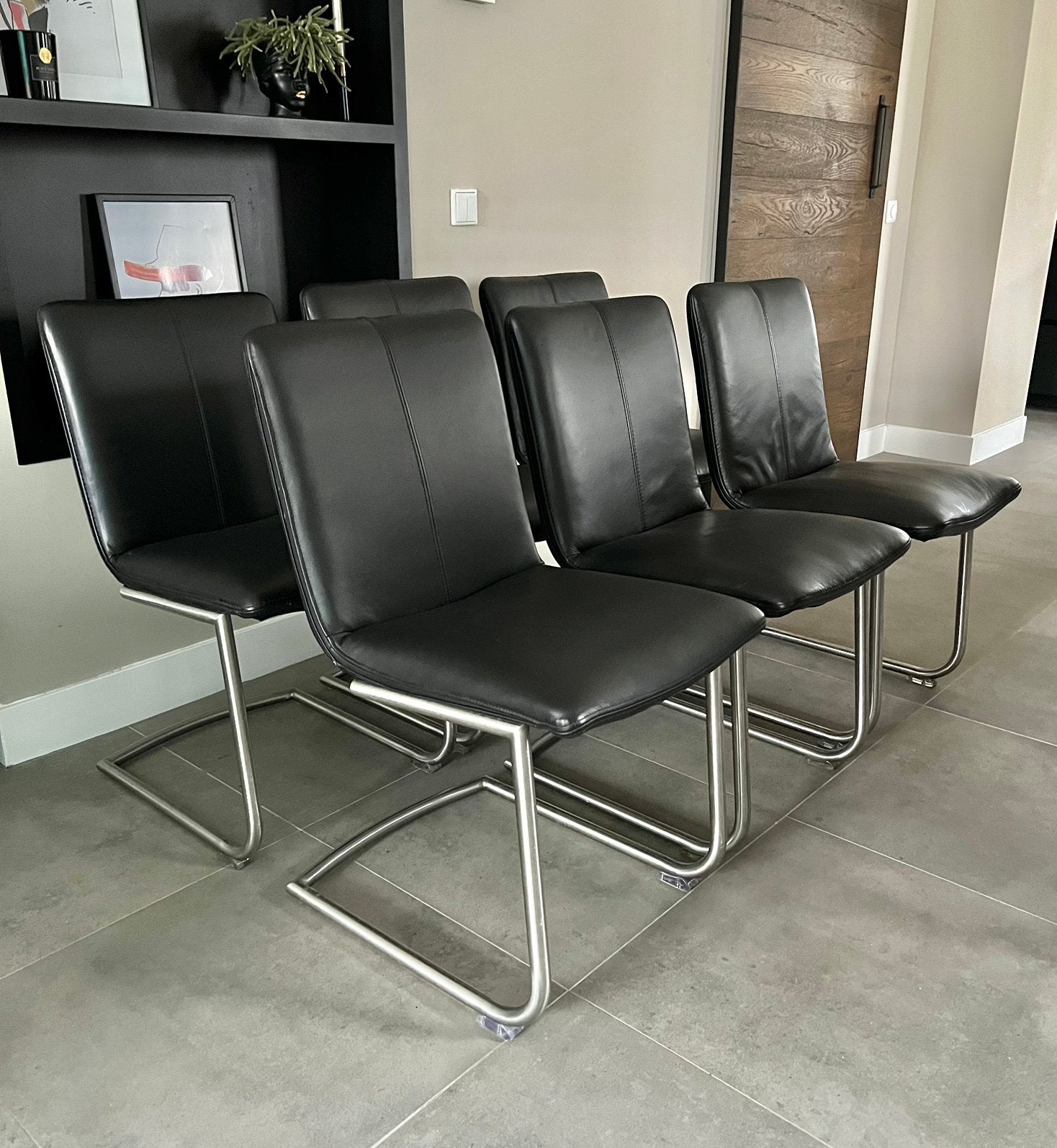 4/6/8/10 zwart leder Henders en Hazel design stoel rvs frame, Huis en Inrichting, Ophalen, -, Zwart, -