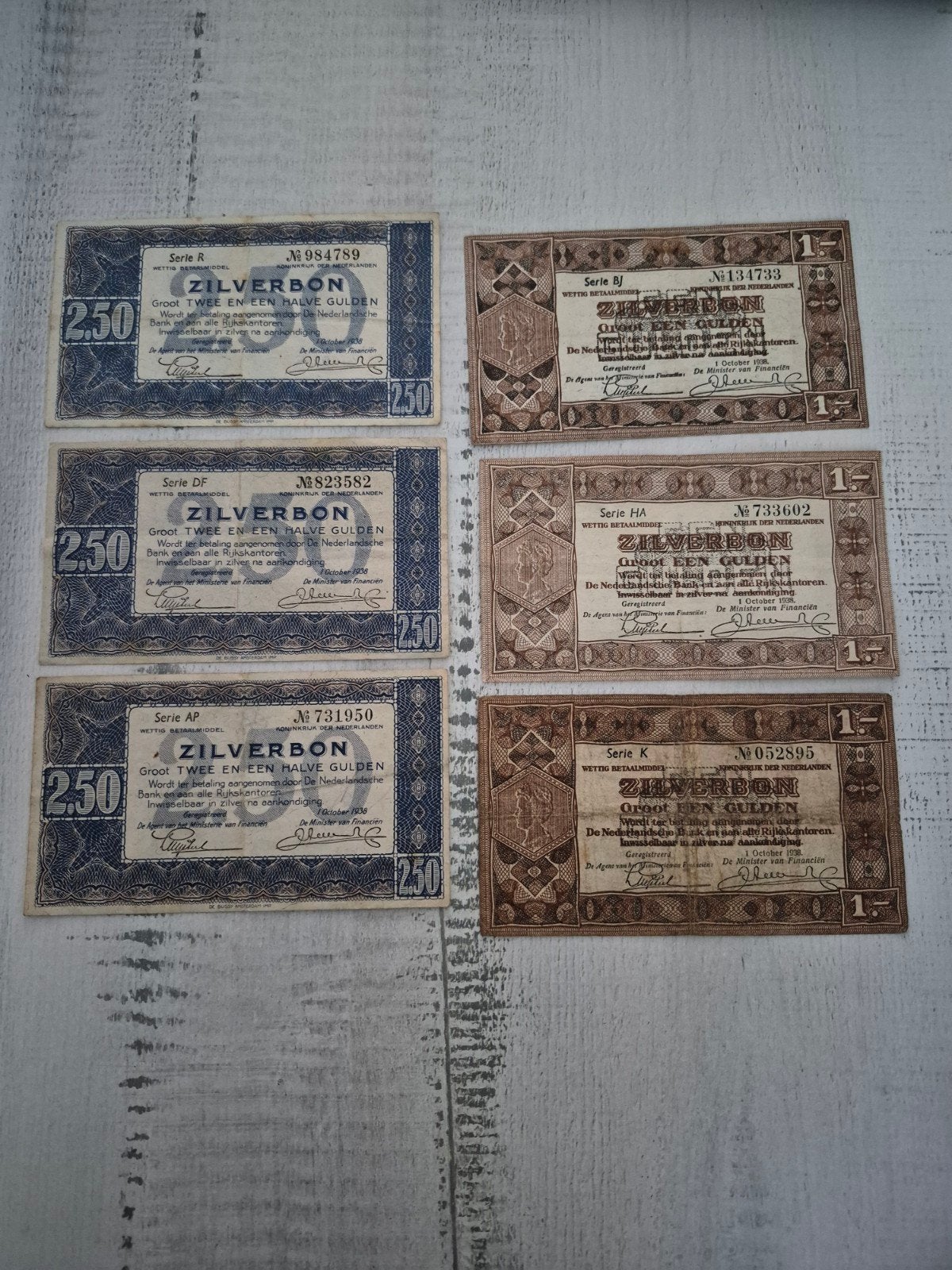 Zilverbonnen 1 gulden en 2,5 gulden - Setje, Postzegels en Munten, Bankbiljetten | Nederland, Ophalen of Verzenden, 1 gulden, Setje