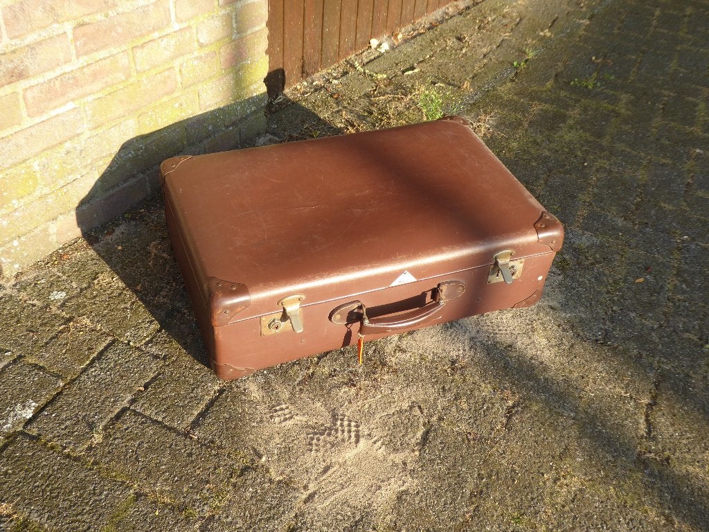 Vintage koffer bruin merk Hulshof, Overige materialen, Gebruikt, 35 tot 45 cm, Ophalen