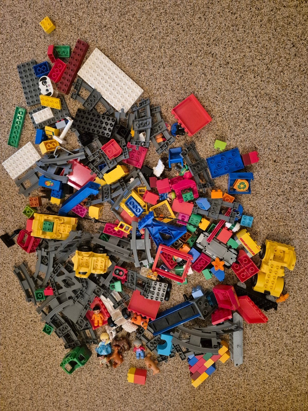 Grote partij LEGO en Duplo met rails en figuren, Gebruikt, Lego, Ophalen of Verzenden, Losse stenen