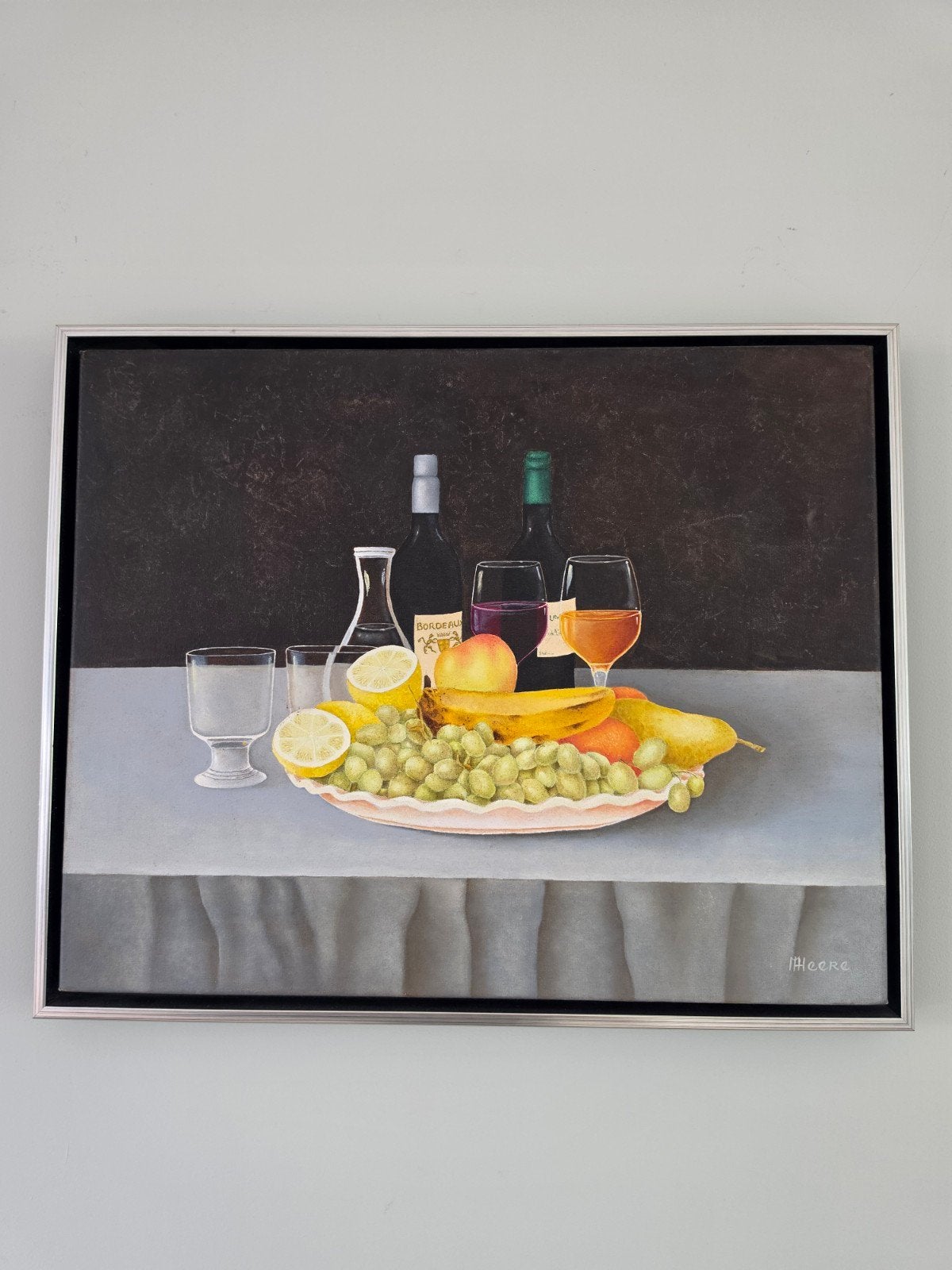 Stilleven met fruit en wijn - Marlies Heere gesigneerd, Antiek en Kunst, Ophalen