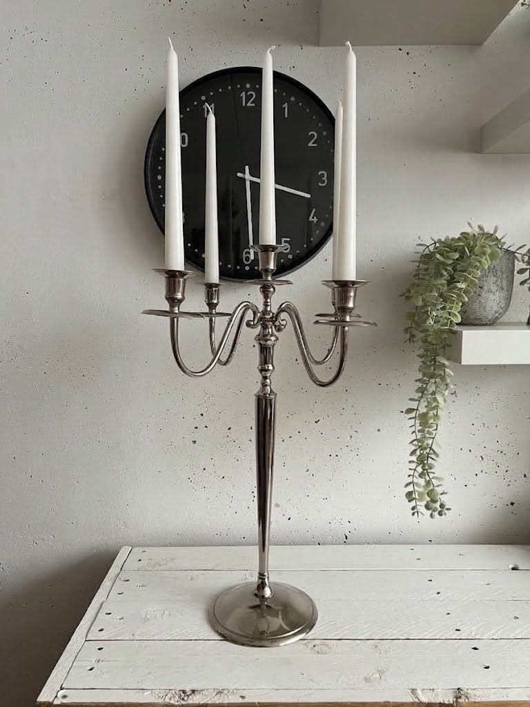 Vintage Verzilverde 5-Armige Kandelaar - 55.5cm Hoog, Ophalen of Verzenden, Overige materialen