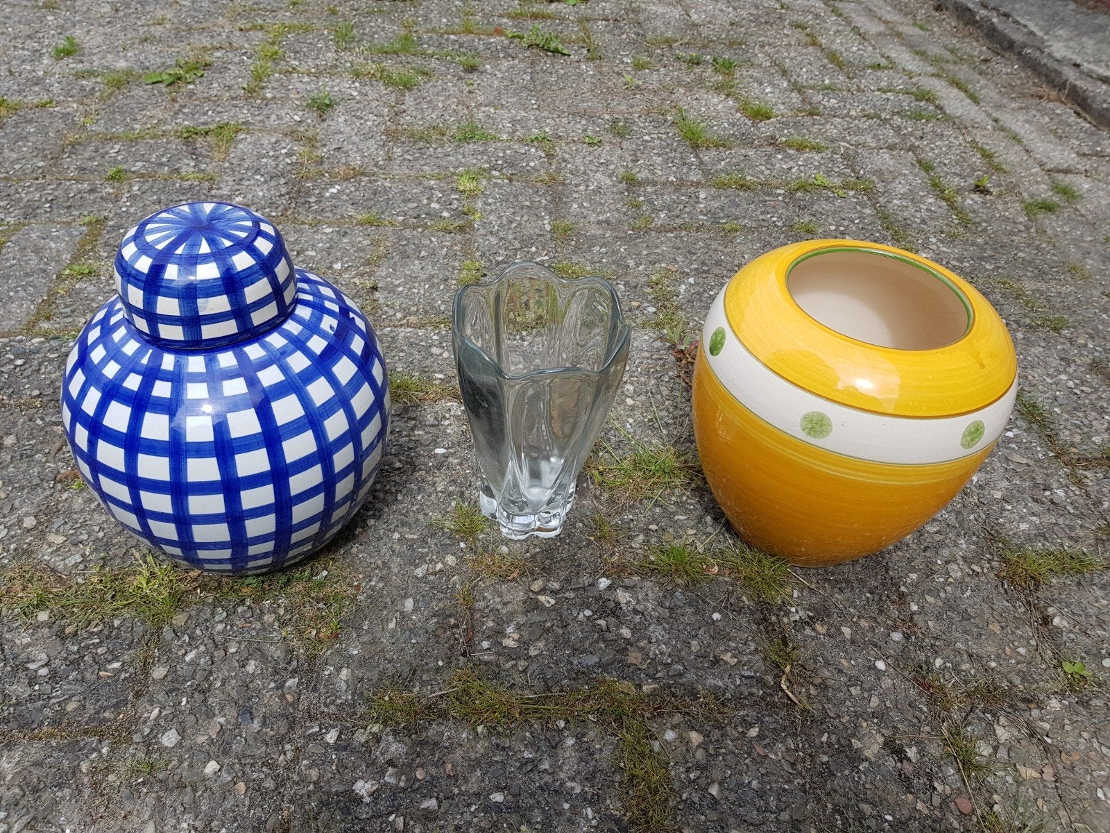 vazen blauw-wit, glas en geel, Huis en Inrichting, Woonaccessoires | Vazen, Ophalen