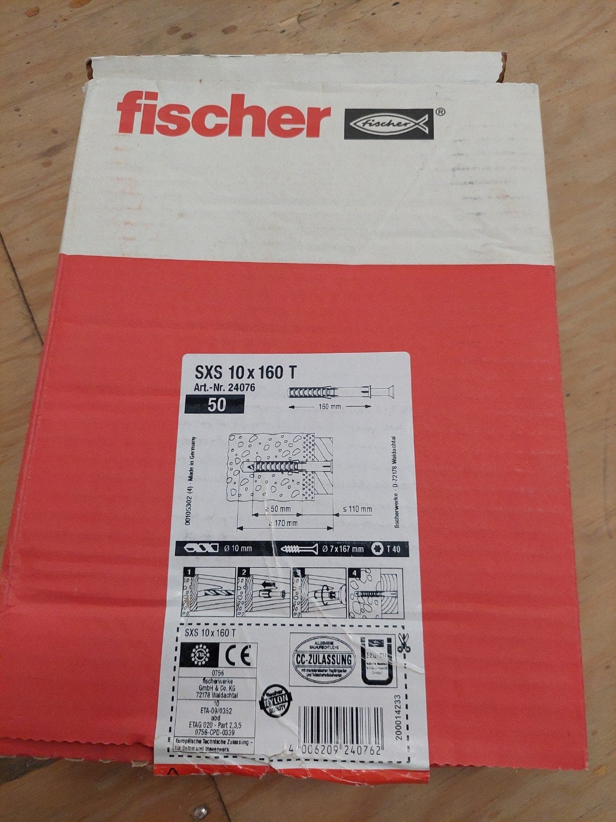 Fischer SXS 10x160 T pluggen met schroeven (50 stuks), Ophalen, Nieuw, 100 tot 250 mm, Pluggen
