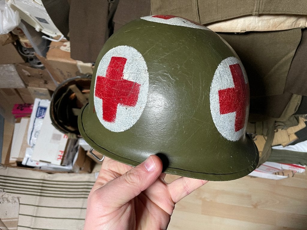 WW2 US, metaal, helmet M1 Schlueter, Ophalen of Verzenden, Landmacht, Amerika, Helm of Baret