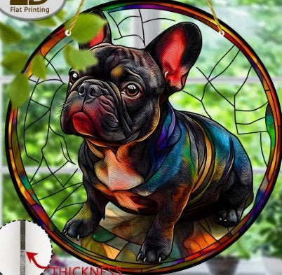Franse Bulldog glas-in-lood stijl wand & raam decoratie 20cm, Overige merken, Verzenden, Nieuw, Wanddecoratie