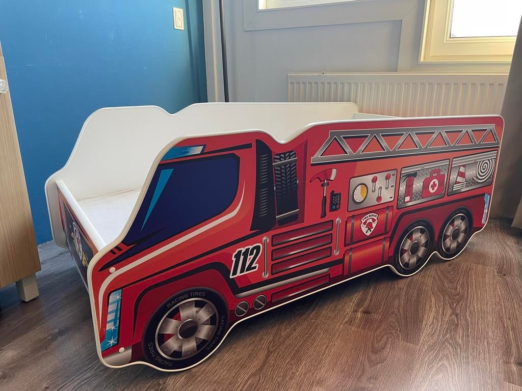 Brandweerbed voor kinderen, Kinderen en Baby's, Kinderkamer | Bedden, Ophalen, Gebruikt, 70 tot 85 cm, 140 tot 160 cm