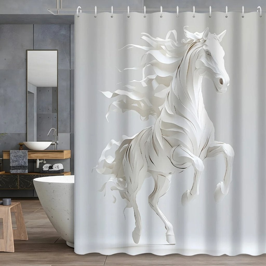 Douchegordijn Wit Paard (180x200cm), Ophalen of Verzenden, Nieuw, Wit
