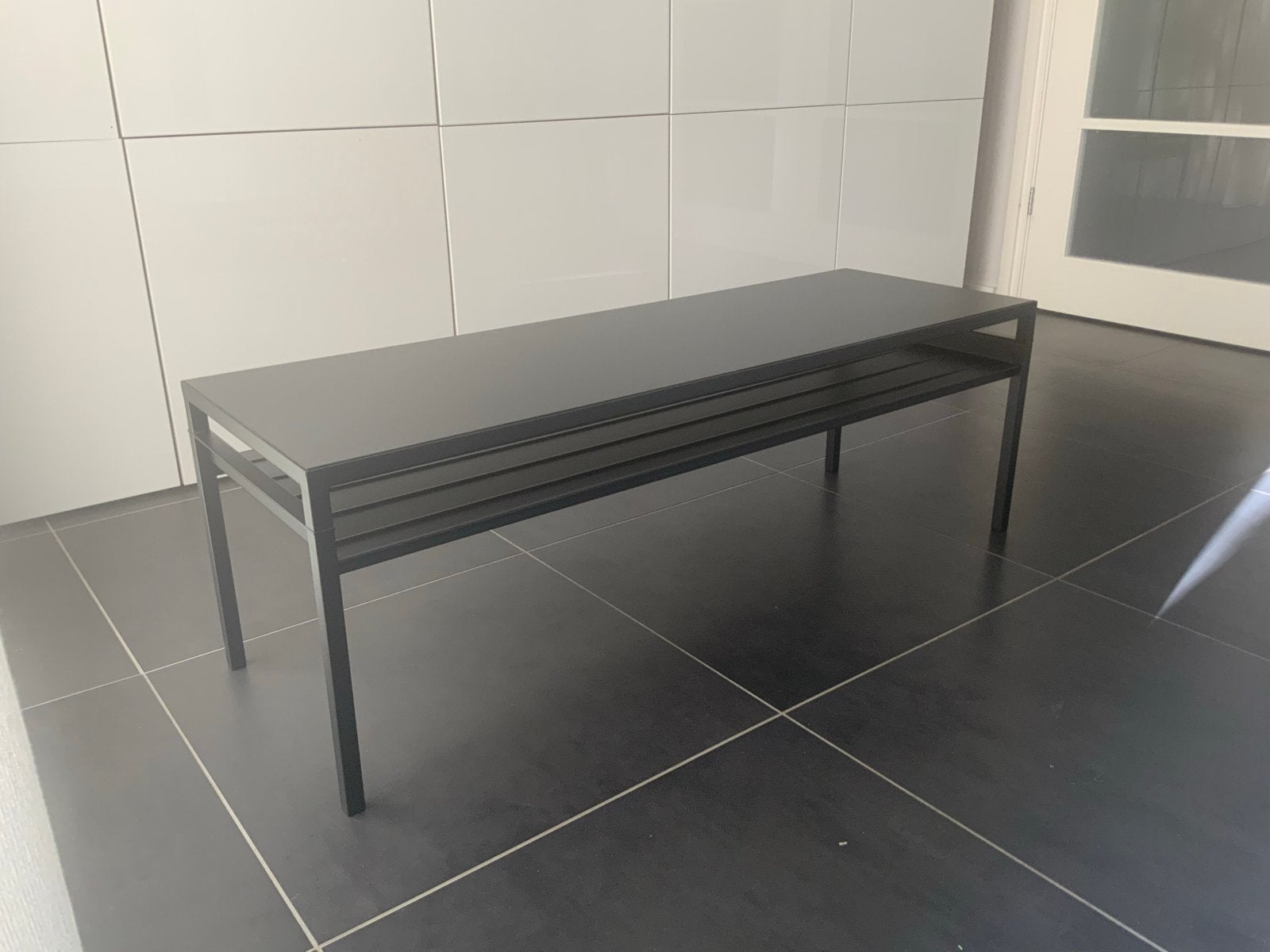 Strakke zwarte salontafel/bijzettafel van Ikea, Ophalen, Gebruikt, 50 tot 100 cm, 100 tot 150 cm