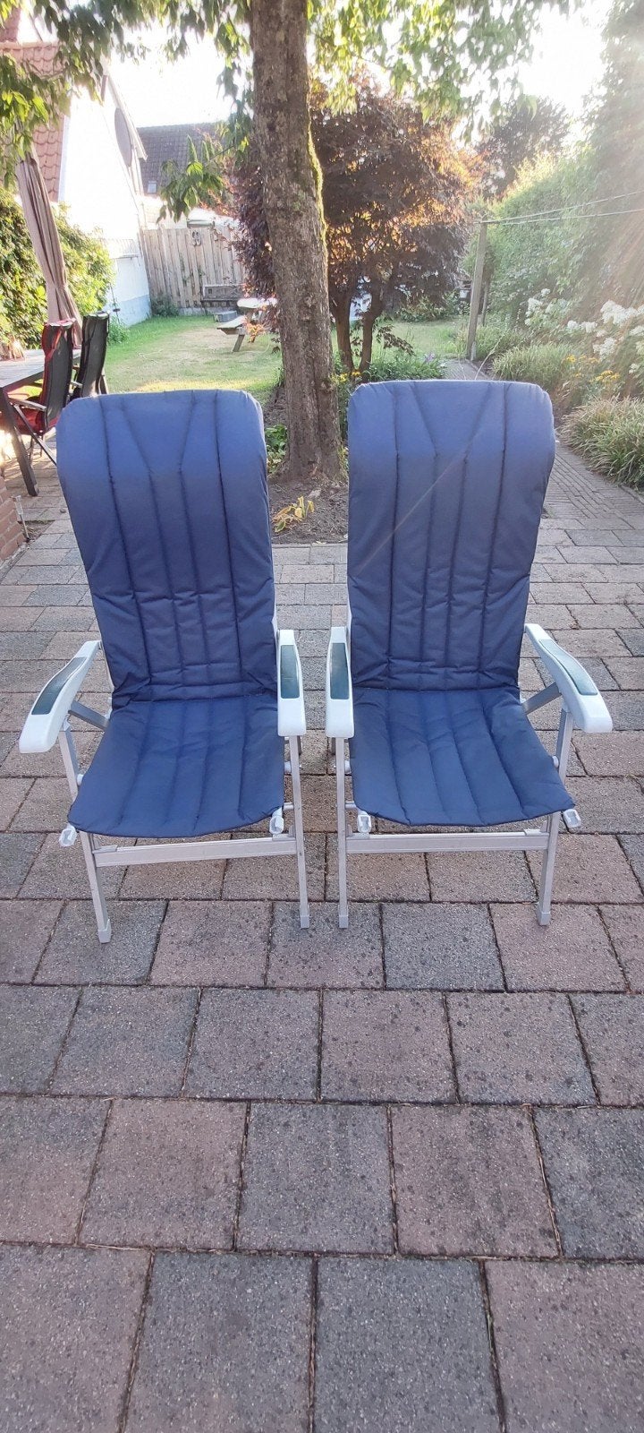 Opvouwbare campingstoelen met voetenbankje - Blauw (set), Ophalen, Gebruikt