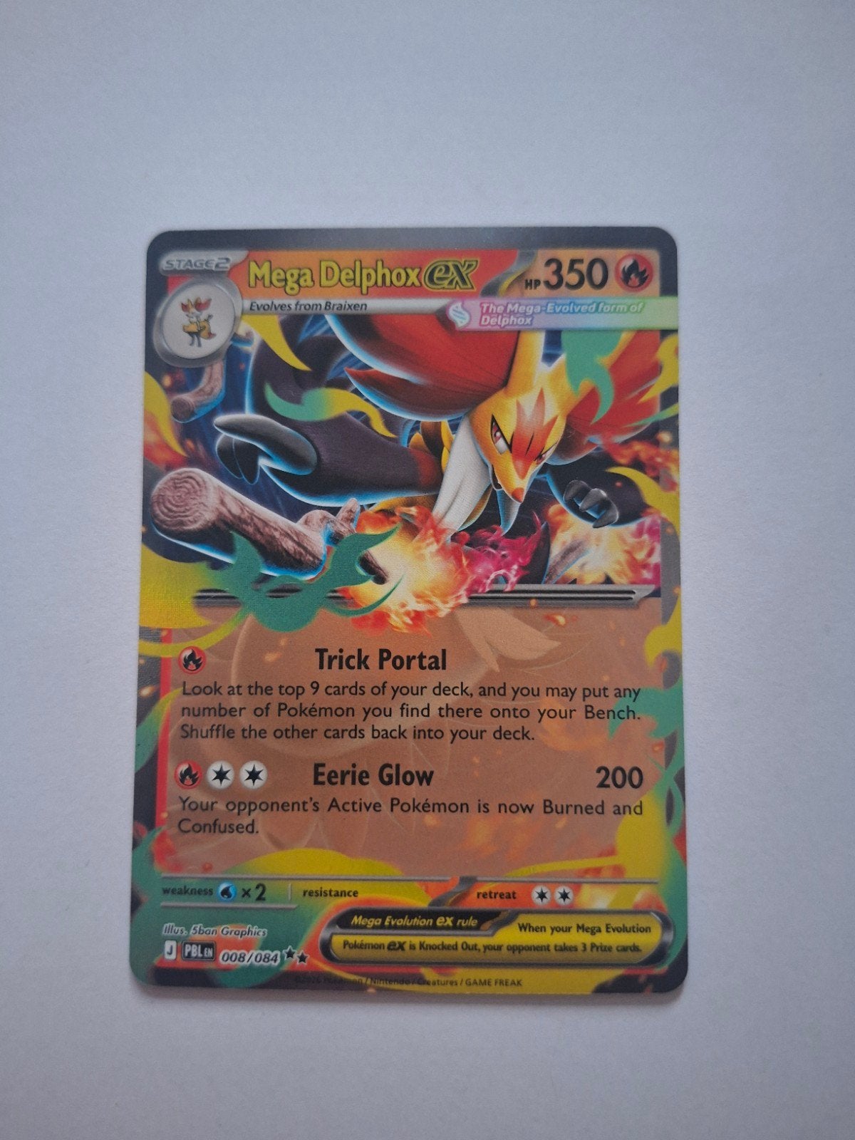 Mega Delphox EX 008/084 Pitch Black, Ophalen of Verzenden, Zo goed als nieuw, Losse kaart, Foil