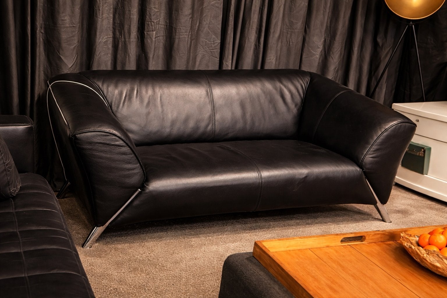 Rolf Benz Design Bank Zwart Leer 2-zits, Ophalen, Gebruikt, 150 tot 200 cm, Tweepersoons