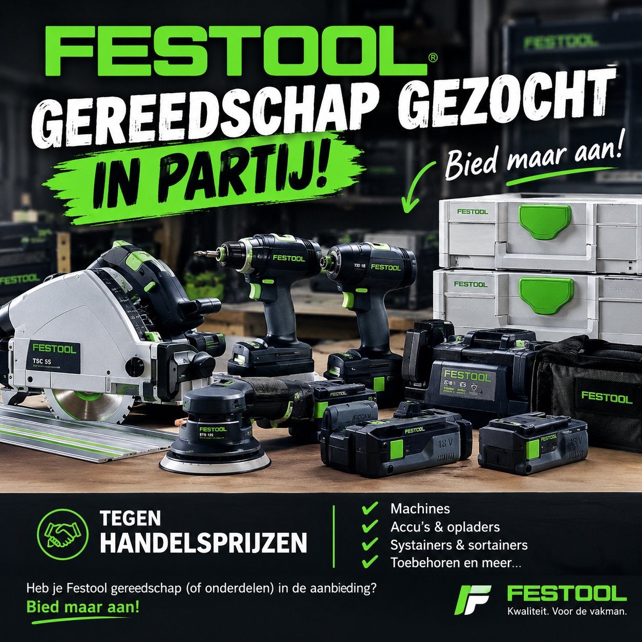 Festool gereedschap gezocht! Bied maar aan!, Ophalen of Verzenden, Gebruikt, Overige typen, Festool
