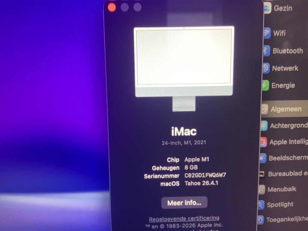apple iMac 24 inch m1. 2021, Computers en Software, Apple Desktops, Ophalen, 256 GB, 2 tot 3 Ghz, 24"