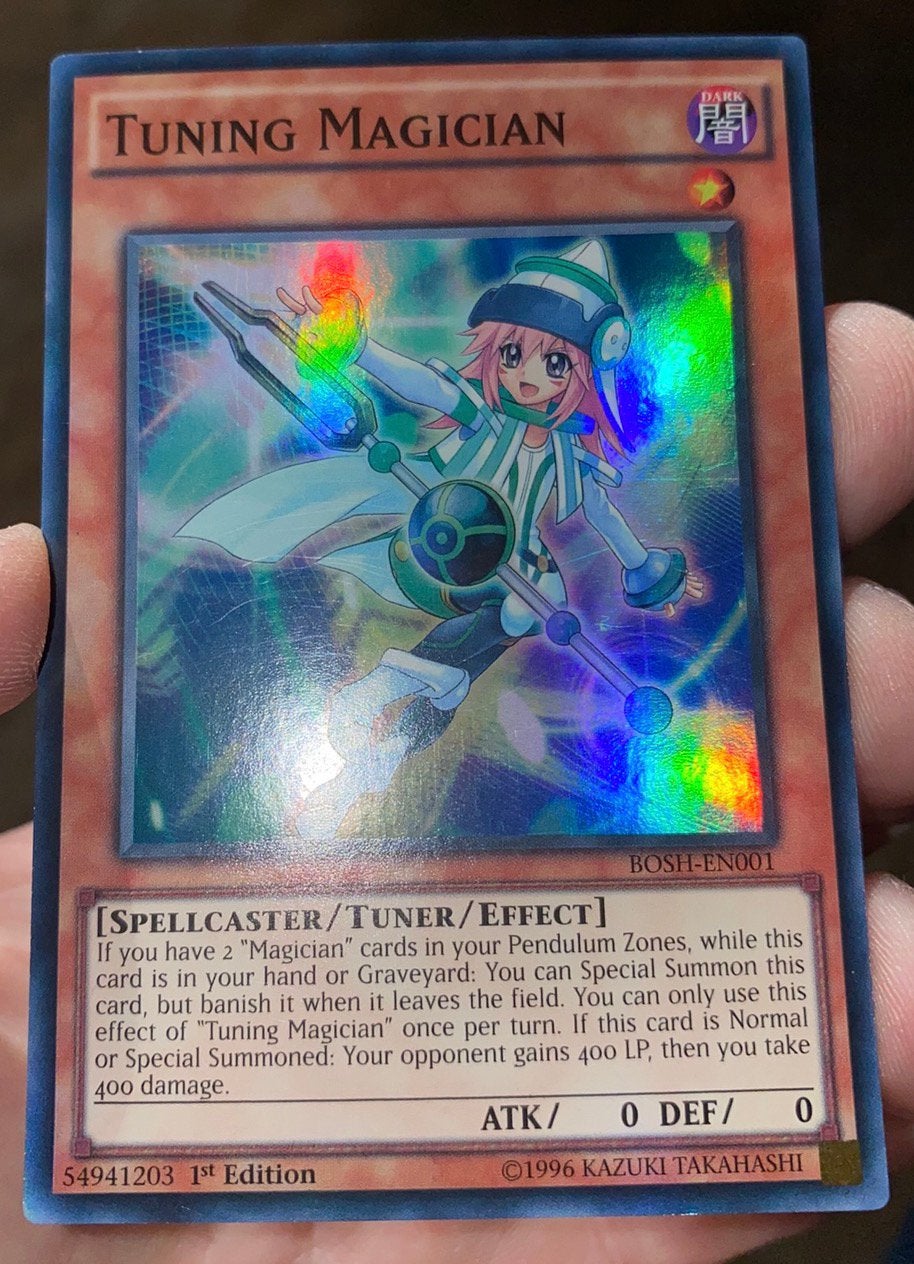 Yu-Gi-Oh! Tuning Magician BOSH 1st Edition !, Ophalen of Verzenden, Zo goed als nieuw, Losse kaart, Foil