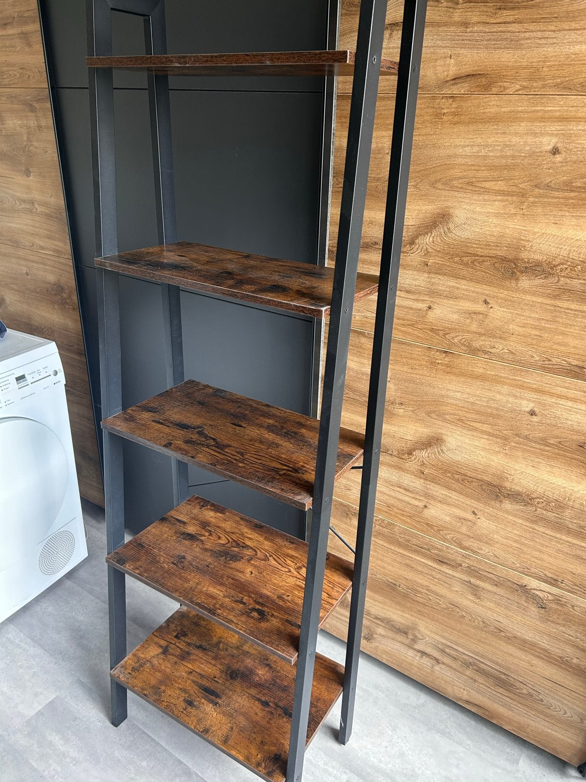 Industriële Boekenkast met 5 Planken - Zwart/Hout, Ophalen, Met plank(en), Minder dan 50 cm, Zo goed als nieuw