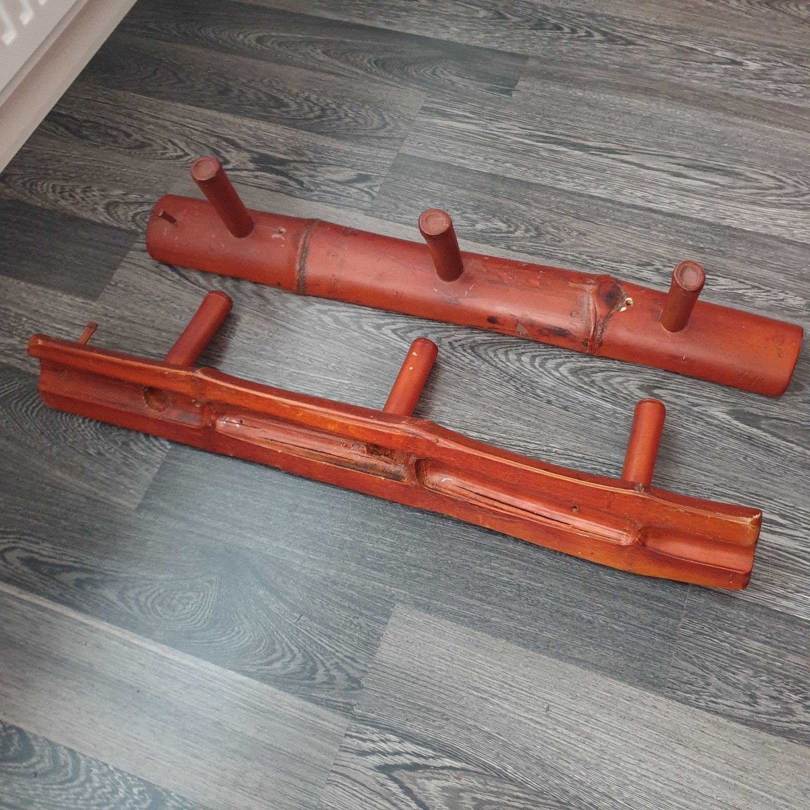 Set van 2 vintage bamboe wandkapstokken, Wandkapstok, Gebruikt, Ophalen of Verzenden, Minder dan 100 cm
