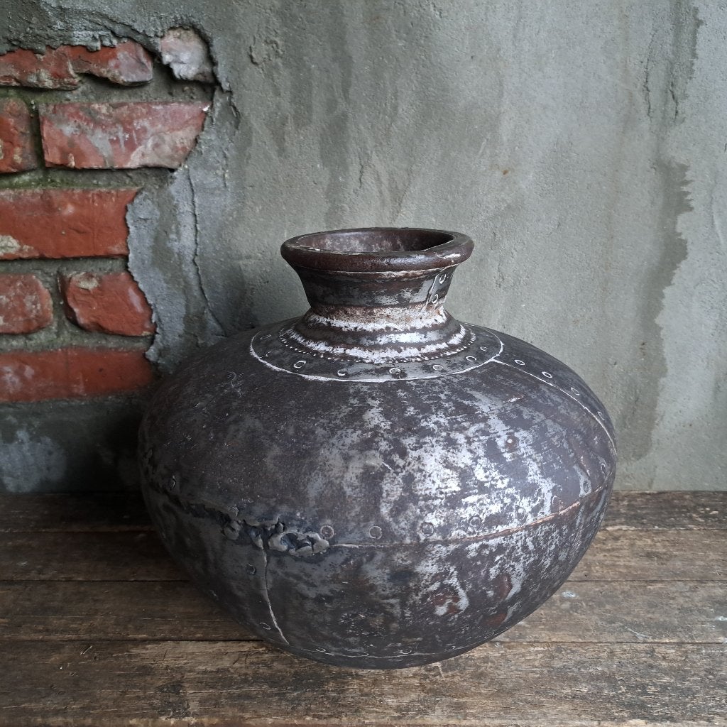 Stoere metalen pot vaas kruik landelijk sober *Etage3*, Huis en Inrichting, Woonaccessoires | Overige, ., Ophalen of Verzenden
