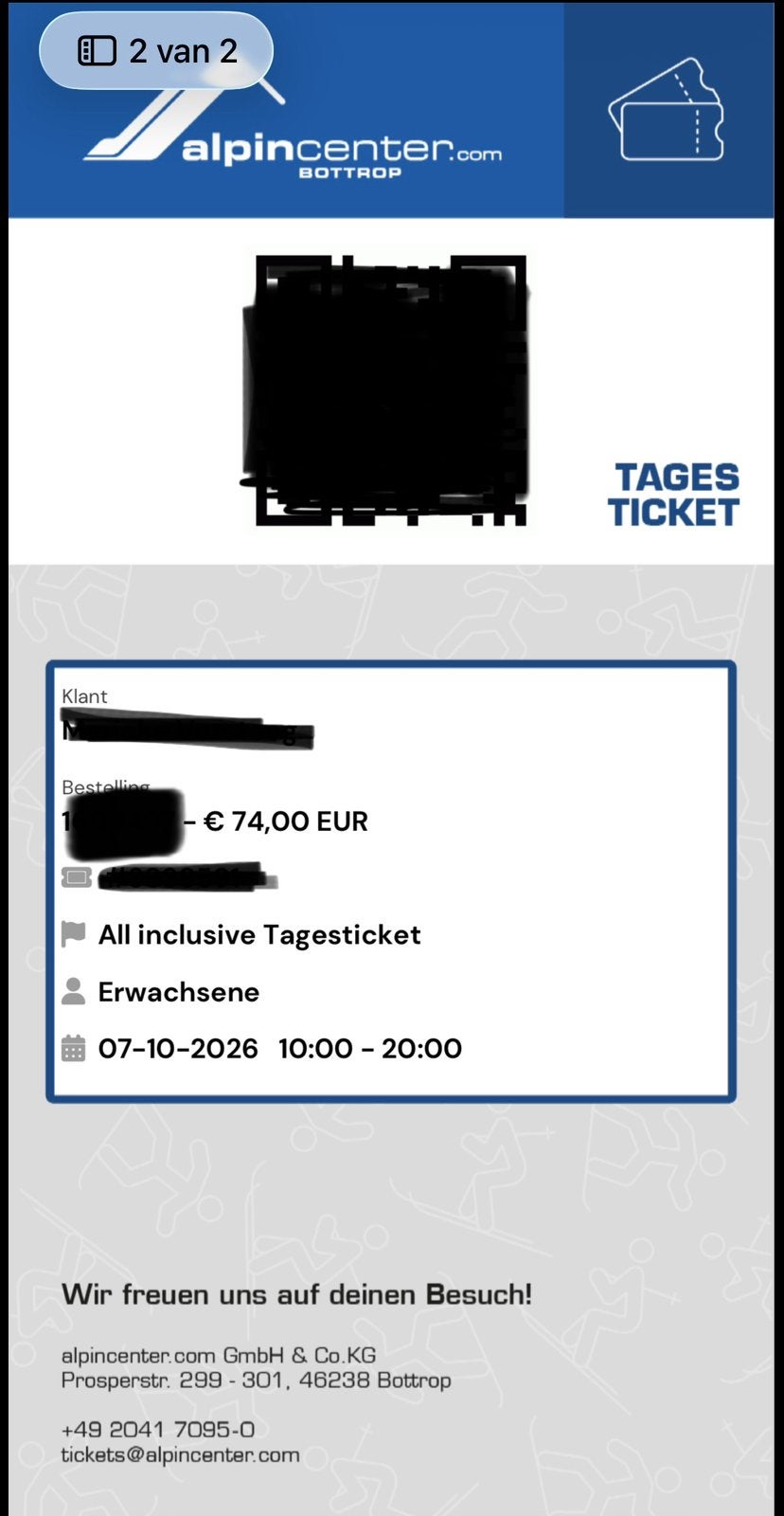 Twee all inclusive dagtickets voor ski alpinecentrum Bottrop, Tickets en Kaartjes, Twee personen, Oktober