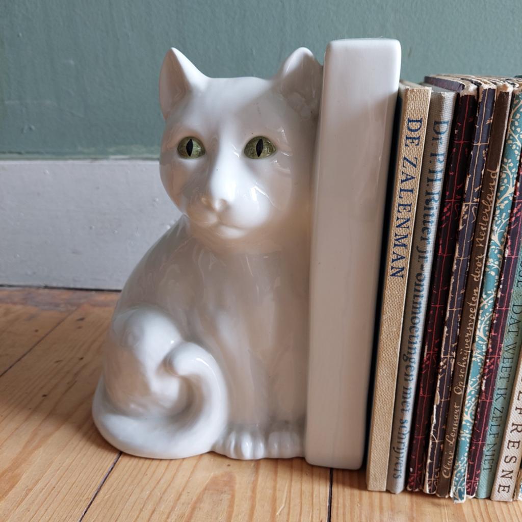 Lucky Vintage boekensteunen witte katten vintage, Ophalen, Huis en Inrichting