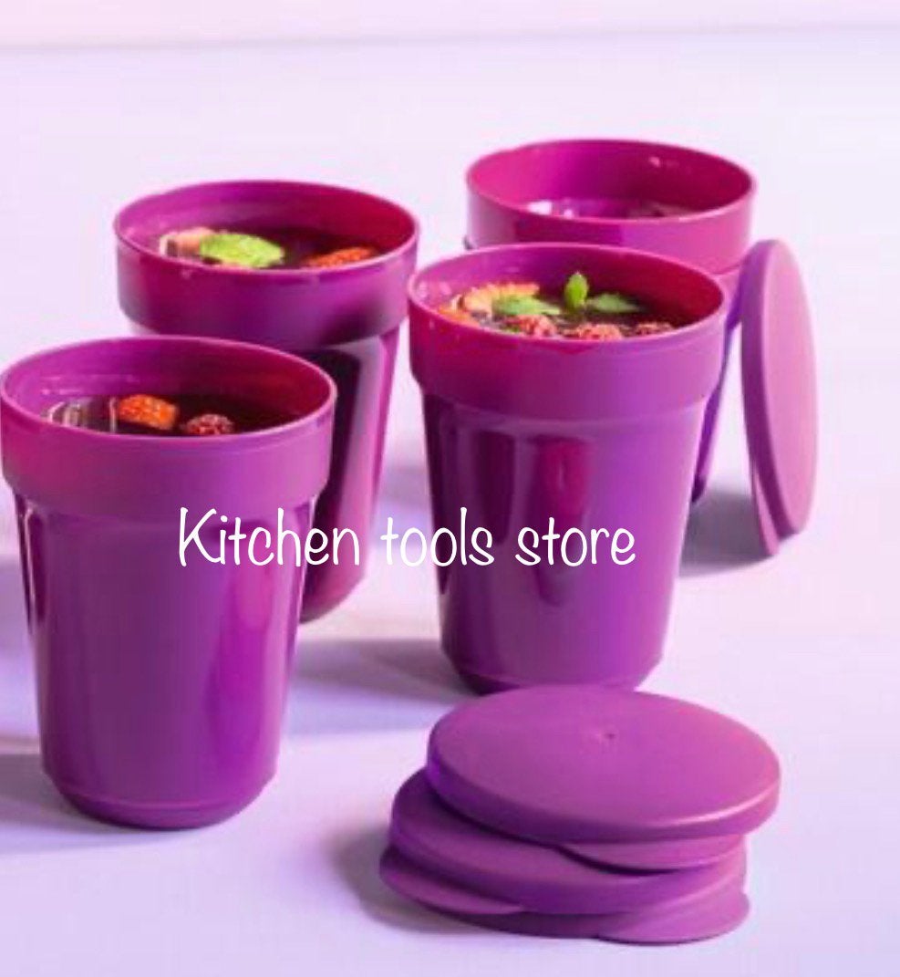 Tupperware Aloha beker 470 ml + deksel op voorraad, 470 ml, Paars, Beker of Kan, Nieuw