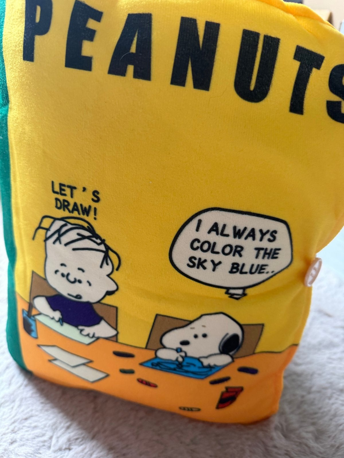 Snoopy Boek Kussen - Geel met Peanuts print, Overige merken, Ophalen of Verzenden, Zo goed als nieuw, Sierkussen