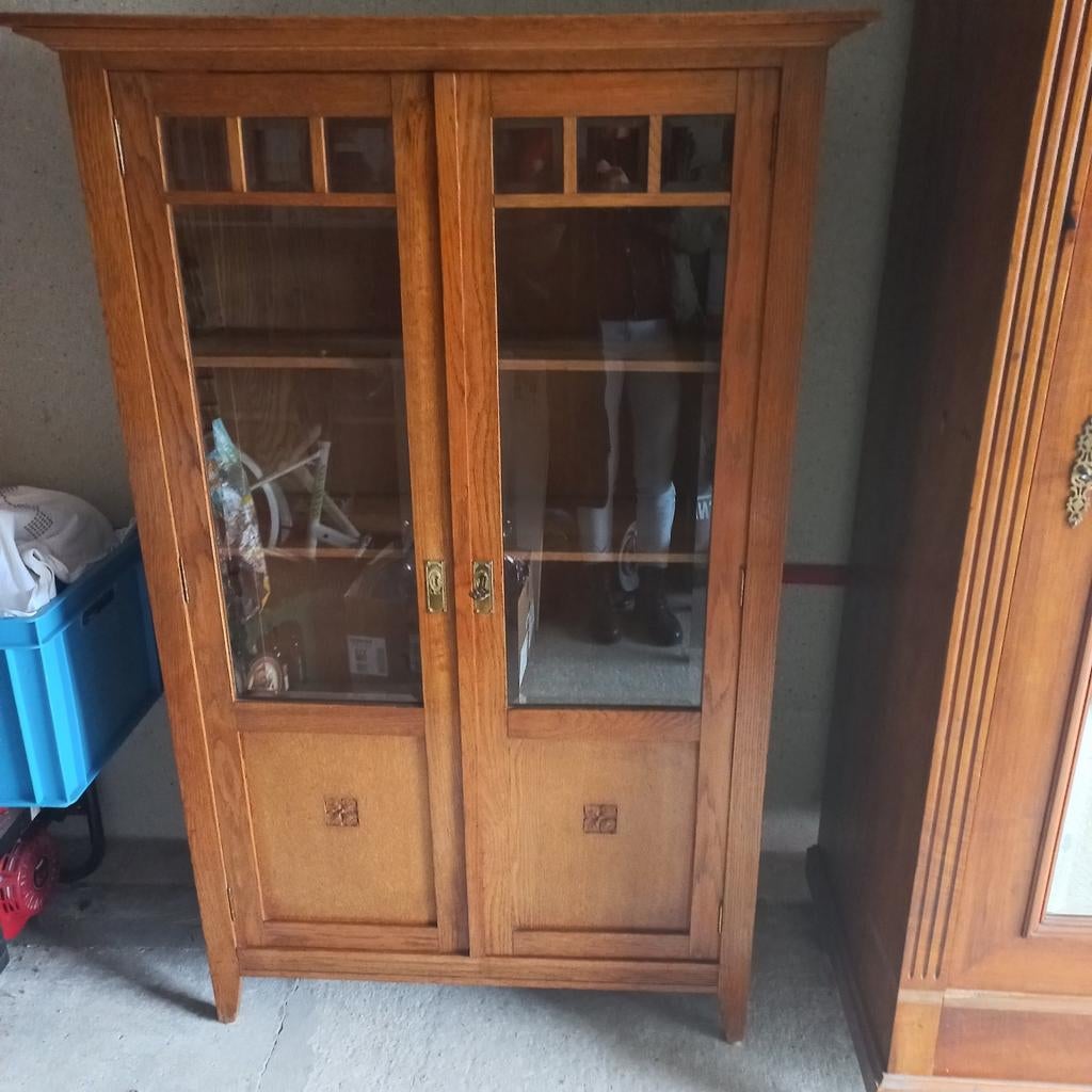 Antiek eiken ART DECO kast, boekenkast, vitrinekast, Ophalen