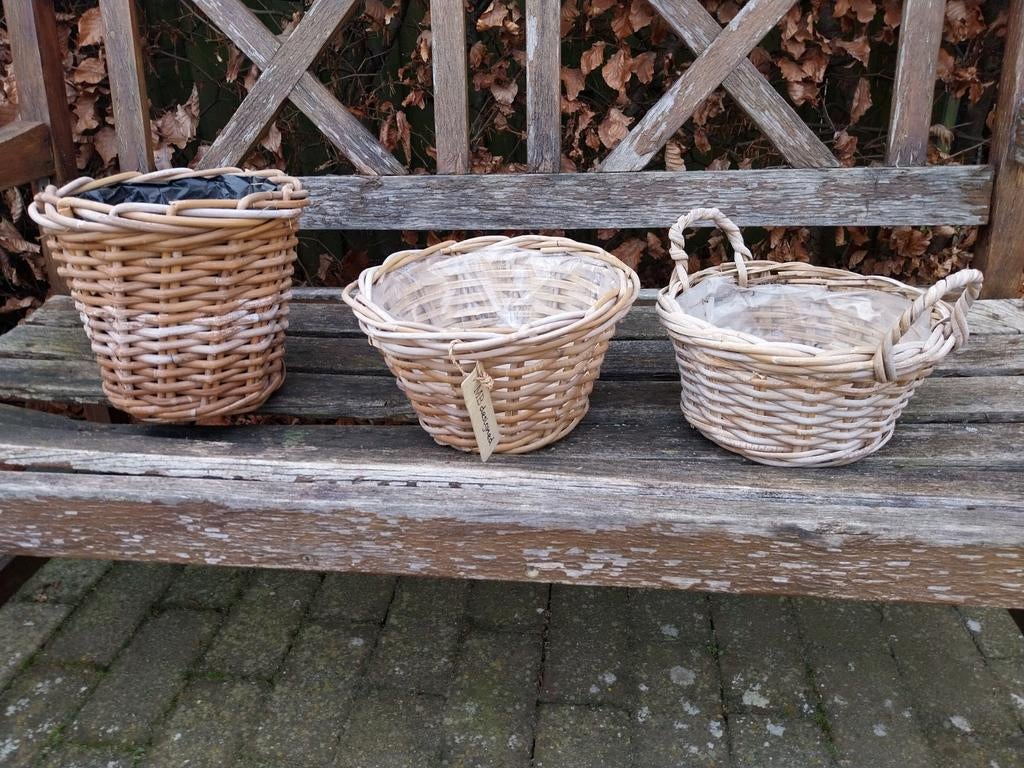 RIETEN EN ZINKEN BLOEMPOTTEN ZGAN, Ophalen of Verzenden, Rond, Minder dan 30 cm