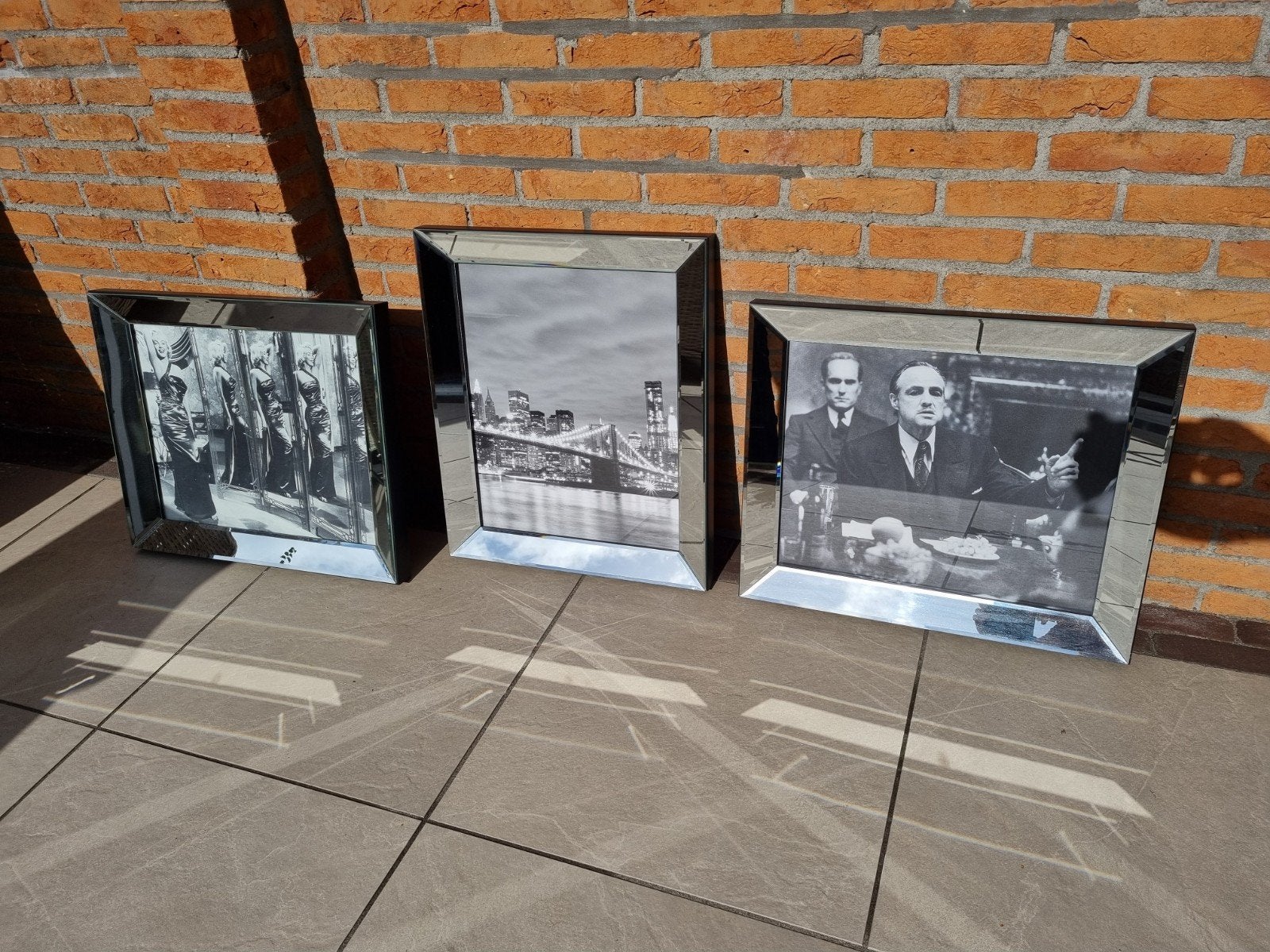 3 mooie spiegellijsten met afbeeldingen maat 60x50 cm, Huis en Inrichting, Ophalen, Gebruikt, Glas, Zilver