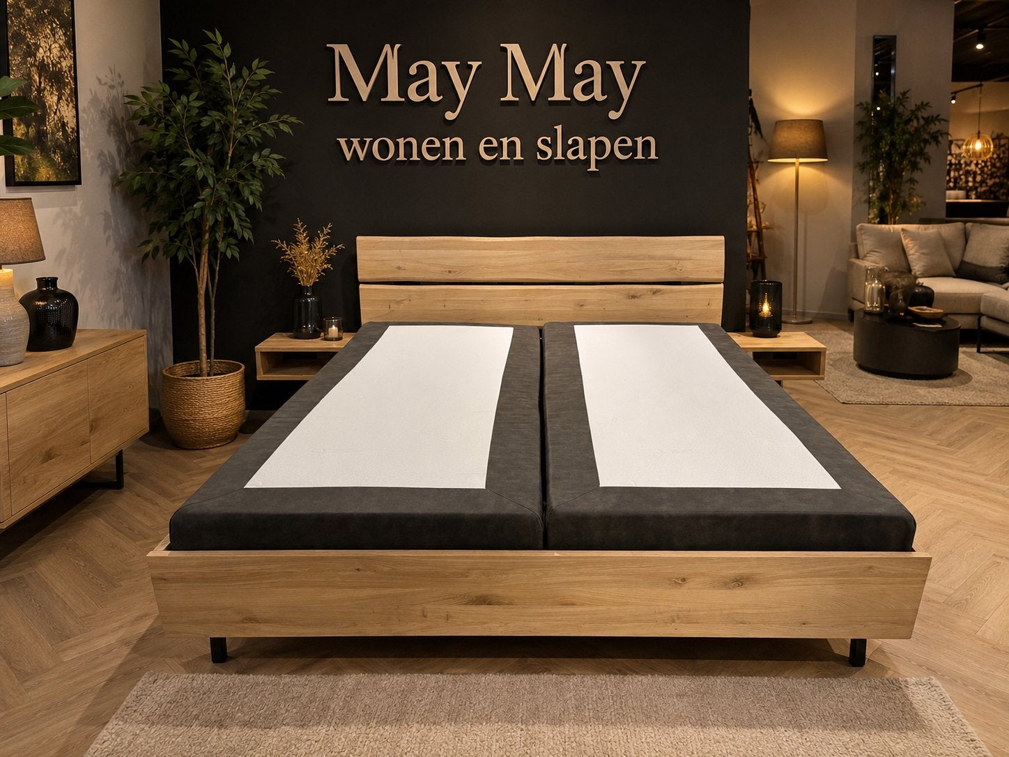 Industrieel design bed 220 Antonelli - Massief eiken E-7409, Ophalen, Verstelbaar, Beige, #Bedden#Eiken#2-Persoons#Massief#Kwaliteit#Lengtemaat