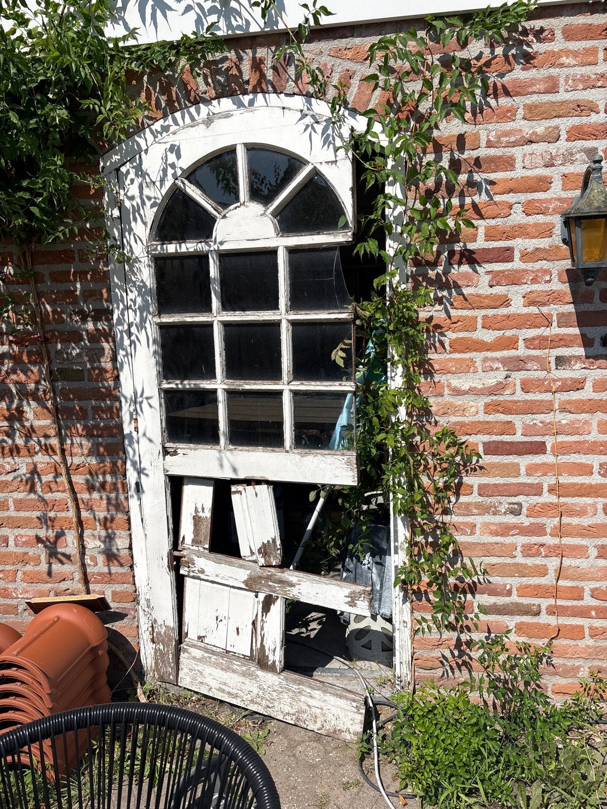Prachtige vintage deur met glas, opknapper, Ophalen, Gebruikt, 80 tot 100 cm, Buitendeur