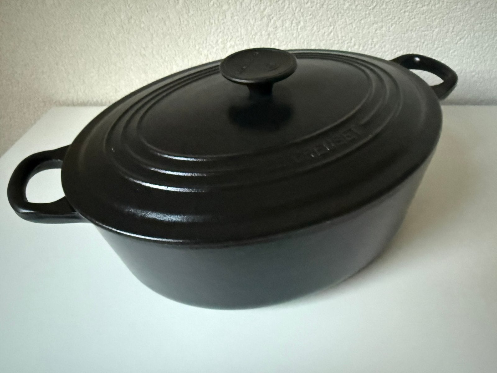 Le Creuset ovale gietijzeren braadpan (zwart, 29 cm), Ophalen of Verzenden, Gebruikt, Gietijzer, Koekenpan of Braadpan