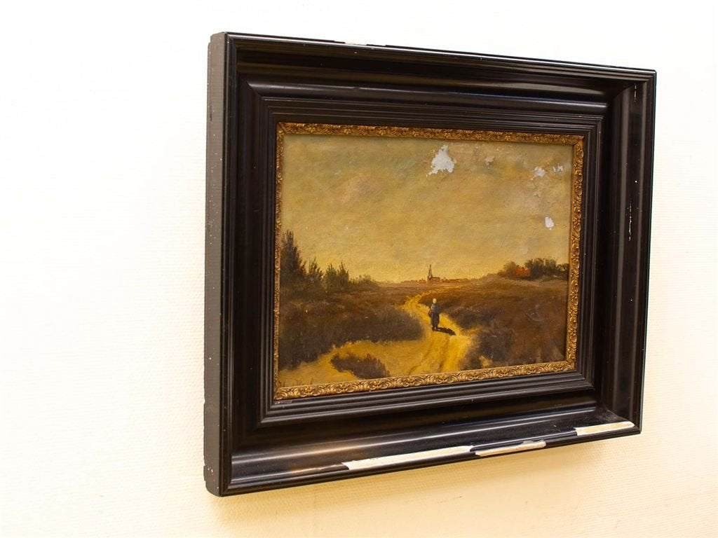 Schilderij van een vrouw die wandeld na het volgende dorpje, Ophalen of Verzenden, Gebruikt, Schilderij