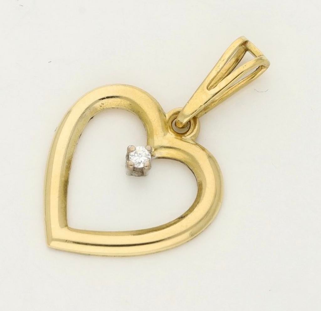 18 K Gouden hart hanger met natuurlijke diamant, Sieraden, Tassen en Uiterlijk, Kettinghangers, Ophalen of Verzenden, Zo goed als nieuw