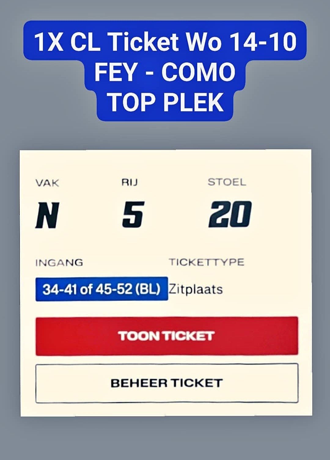 Woensdag 14-10-2026: Feyenoord - COMO - Top plek, Tickets en Kaartjes